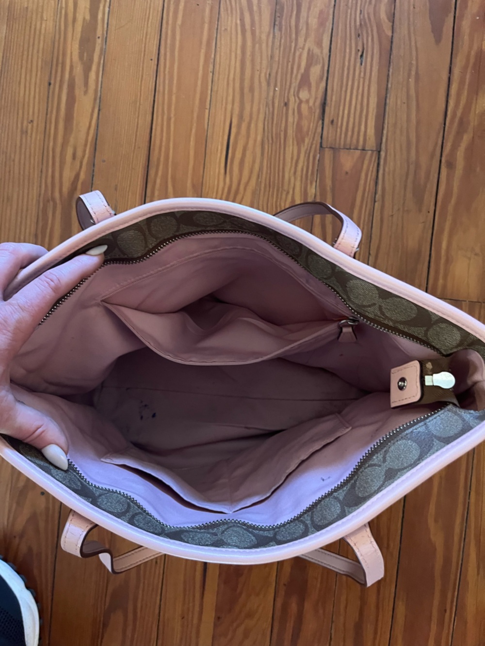 Coach Khaki/Blush Pink Signature City Zip Tote - Picture 11 of 11